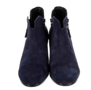 Rag & Bone Margot Side Zip Suede Leather Ankle Boots Black Blue Size US 7.5/37.5
